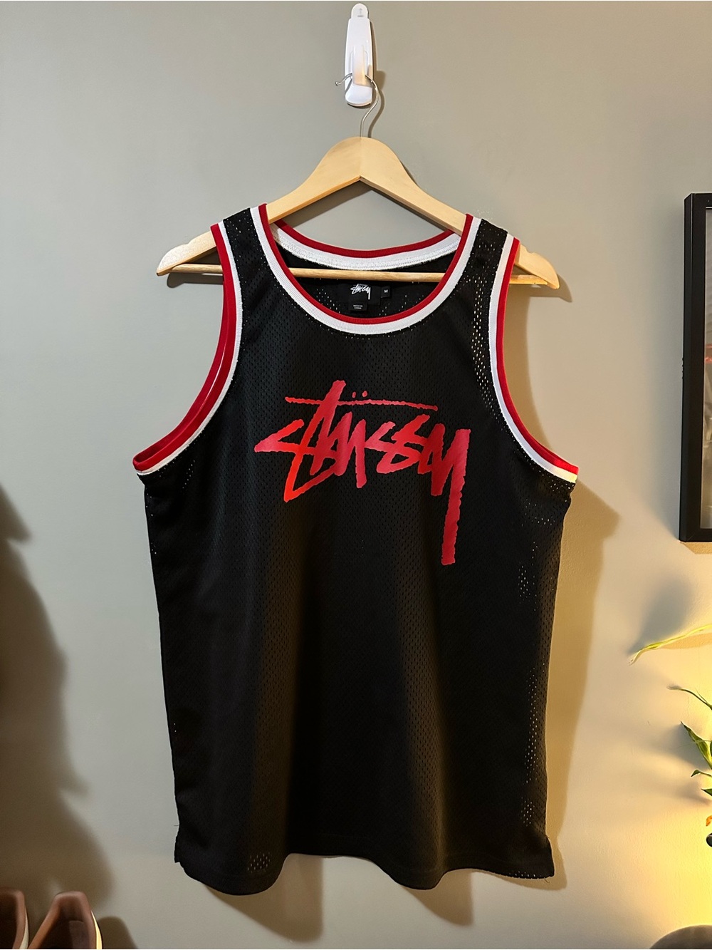 Stussy Black, Red & White Mesh Tank Top